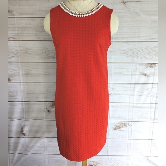 Cynthia Rowley Checkered Shift Dress with Beaded Chain Collar in Sienna Sz Small - Picture 2 of 10